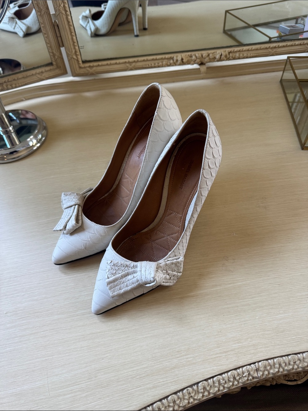 Isabel Marant Cream Pointed-Toe Bow Pumps